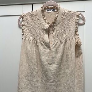 One Eleven North Cream Smocked Sleeveless Blouse